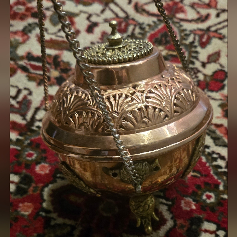 HOST PICK! 🎉Tibetan Ornate Copper Silver & Gold Lantern Candle & Incense Burner - Picture 2 of 15